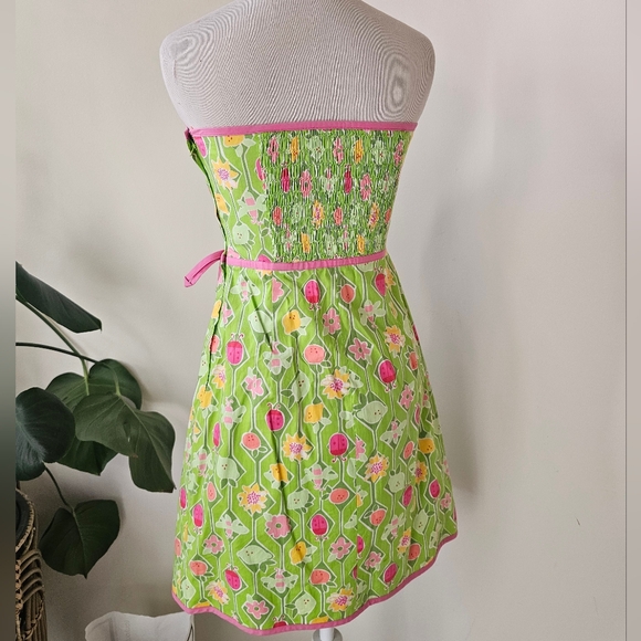 Lily Pulitzer Lime Green & Pink Ladybugs Fruit Geometric Print Strapless Dress 4 - Picture 10 of 17